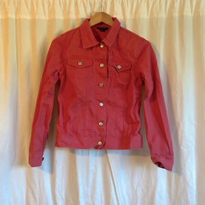 Lands End Small 6-8 Cotton Red Pink Button Up Denim Jacket